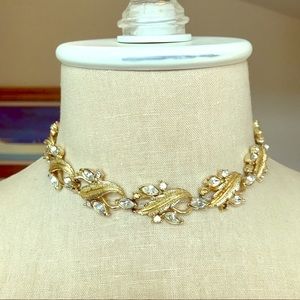 Vintage Gold Leaf CZ Necklace